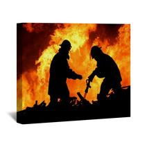 Brave Firefighters In Silhouette Wall Art 14957355