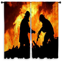Brave Firefighters In Silhouette Window Curtains 14957355