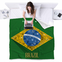 Brazil Flag With Soccer Symbol Blankets 65430242