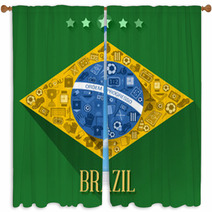 Brazil Flag With Soccer Symbol Window Curtains 65430242