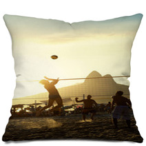 Brazilians Playing Volleyball Rio De Janeiro Brazil Sunset Pillows 61057537