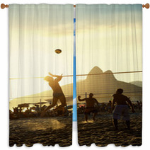 Brazilians Playing Volleyball Rio De Janeiro Brazil Sunset Window Curtains 61057537