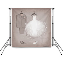 Bride Dress And Groom's Suit On Grungy Background Backdrops 55472439