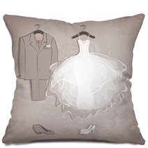 Bride Dress And Groom's Suit On Grungy Background Pillows 55472439