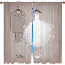Bride Dress And Groom's Suit On Grungy Background Window Curtains 55472439