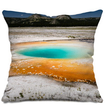 Bright Blue Hot Spring In Yellowstone Pillows 73116241