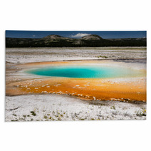 Bright Blue Hot Spring In Yellowstone Rugs 73116241