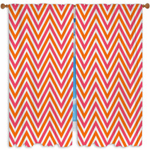 Bright Chevron Red, Orange And White, Vector Pattern. Window Curtains 37237352