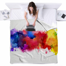 Bright Colorful Watercolor Smoke Stains Digital Art Blankets 57017326