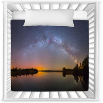 Bright Milky Way Over The Lake At Night (panoramic Photo) Nursery Decor 67926227