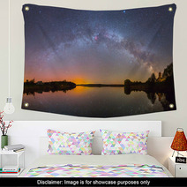 Bright Milky Way Over The Lake At Night (panoramic Photo) Wall Art 67926227