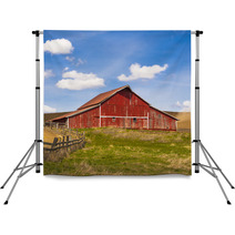 Bright Red Barn And Clear Day Sky Backdrops 63649378