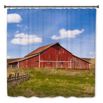Bright Red Barn And Clear Day Sky Bath Decor 63649378