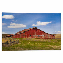 Bright Red Barn And Clear Day Sky Rugs 63649378