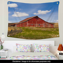 Bright Red Barn And Clear Day Sky Wall Art 63649378