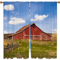 Bright Red Barn And Clear Day Sky Window Curtains 63649378