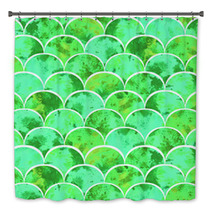 Bright Scales Shapes Abstract Grunge Colorful Splashes Texture Watercolor Seamless Pattern Design In Green Colors Palette Bath Decor 190494089