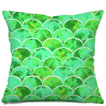 Bright Scales Shapes Abstract Grunge Colorful Splashes Texture Watercolor Seamless Pattern Design In Green Colors Palette Pillows 190494089