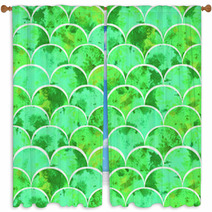 Bright Scales Shapes Abstract Grunge Colorful Splashes Texture Watercolor Seamless Pattern Design In Green Colors Palette Window Curtains 190494089