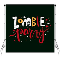 Bright Vector Vintage Vector Illustration Postcard For Happy Halloween Modern And Stylish Hand Drawn Lettering Zombie Text Banner Or Background For Zombie Party Spiders Cobwebs On The Letters Backdrops 125207133