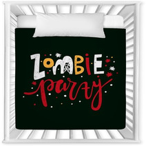 Bright Vector Vintage Vector Illustration Postcard For Happy Halloween Modern And Stylish Hand Drawn Lettering Zombie Text Banner Or Background For Zombie Party Spiders Cobwebs On The Letters Nursery Decor 125207133