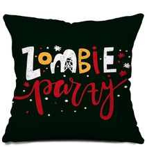 Bright Vector Vintage Vector Illustration Postcard For Happy Halloween Modern And Stylish Hand Drawn Lettering Zombie Text Banner Or Background For Zombie Party Spiders Cobwebs On The Letters Pillows 125207133