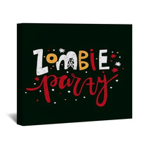 Bright Vector Vintage Vector Illustration Postcard For Happy Halloween Modern And Stylish Hand Drawn Lettering Zombie Text Banner Or Background For Zombie Party Spiders Cobwebs On The Letters Wall Art 125207133