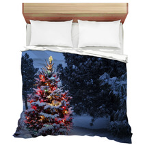 Brightly Lit Snow Covered Holiday Christmas Tree Winter Storm Bedding 54236814