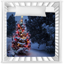 Brightly Lit Snow Covered Holiday Christmas Tree Winter Storm Nursery Decor 54236814