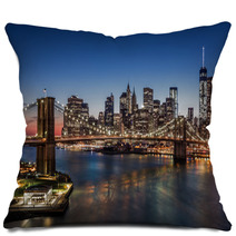 Brooklyn Bridge And Downtown Manhattan At Dusk Pillows 63600849