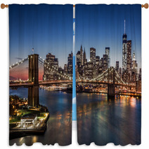 Brooklyn Bridge And Downtown Manhattan At Dusk Window Curtains 63600849