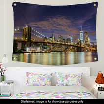 Brooklyn Bridge And Downtown Skyscrapers In New York At Dusk Wall Art 70432328