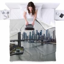Brooklyn Bridge And Lower Manhattan Skyline. Blankets 64971236