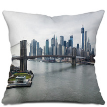 Brooklyn Bridge And Lower Manhattan Skyline. Pillows 64971236