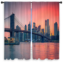 Brooklyn Bridge And Manhattan At Dusk Window Curtains 66687006