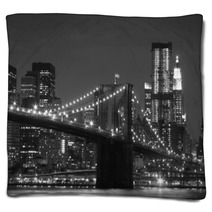 Brooklyn Bridge And Manhattan Skyline At Night Blankets 21277462