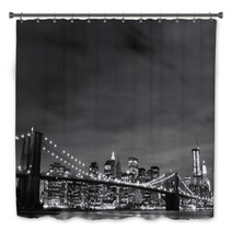 Brooklyn Bridge And Manhattan Skyline At Night New York City Bath Decor 19263719