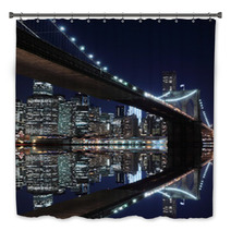 Brooklyn Bridge And Manhattan Skyline At Night, New York City Bath Decor 37590634