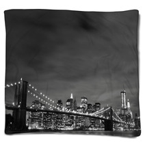Brooklyn Bridge And Manhattan Skyline At Night New York City Blankets 19263719
