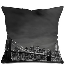 Brooklyn Bridge And Manhattan Skyline At Night New York City Pillows 19263719