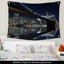 Brooklyn Bridge And Manhattan Skyline At Night, New York City Wall Art 37590634