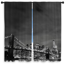 Brooklyn Bridge And Manhattan Skyline At Night New York City Window Curtains 19263719