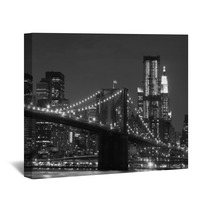 Brooklyn Bridge And Manhattan Skyline At Night Wall Art 21277462