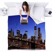 Brooklyn Bridge And Manhattan Skyline  New York City Blankets 65743017