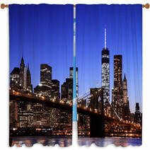 Brooklyn Bridge And Manhattan Skyline  New York City Window Curtains 65743017