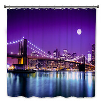 Brooklyn Bridge And NYC Skyline With Full Moon Bath Decor 48755303