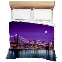 Brooklyn Bridge And NYC Skyline With Full Moon Bedding 48755303