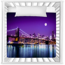 Brooklyn Bridge And NYC Skyline With Full Moon Nursery Decor 48755303