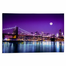 Brooklyn Bridge And NYC Skyline With Full Moon Rugs 48755303
