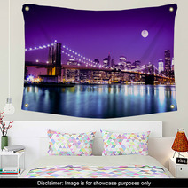 Brooklyn Bridge And NYC Skyline With Full Moon Wall Art 48755303